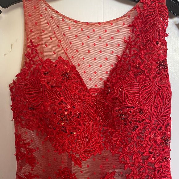 Sherri Hill 11127 Red Lace Dress - Picture 3 of 9